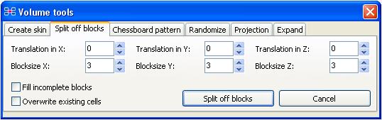 FRAGMENTATION TOOLS 75 Figure 4.22: Enter the preferred block size and translation along all three axes Figure 4.