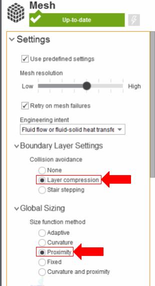 Mesh Set Mesh Controls Select the Mesh task in the Workflow. Under Boundary Layer Settings, change Collision avoidance to Layer compression.