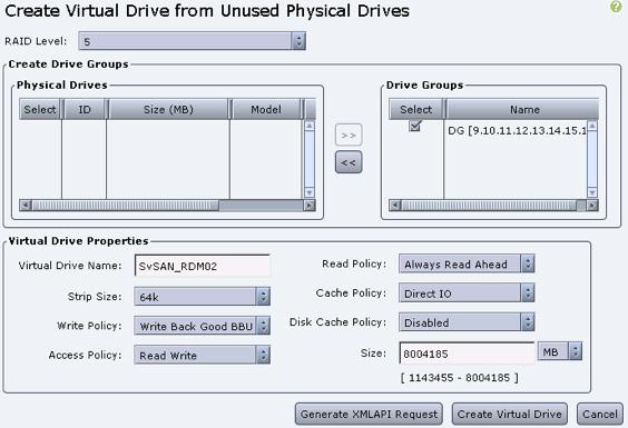 Configure RAID 5 Create a single RAID 5 drive group with one virtual drive is created using eight 1.