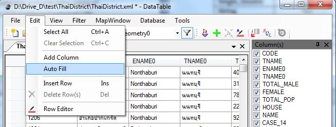 Select column to fill value (1) and choose what value type to fill (2).