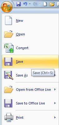 Opening Files Clicking on the large round Office button on the top left reveals something similar to earlier versions of Office programs.