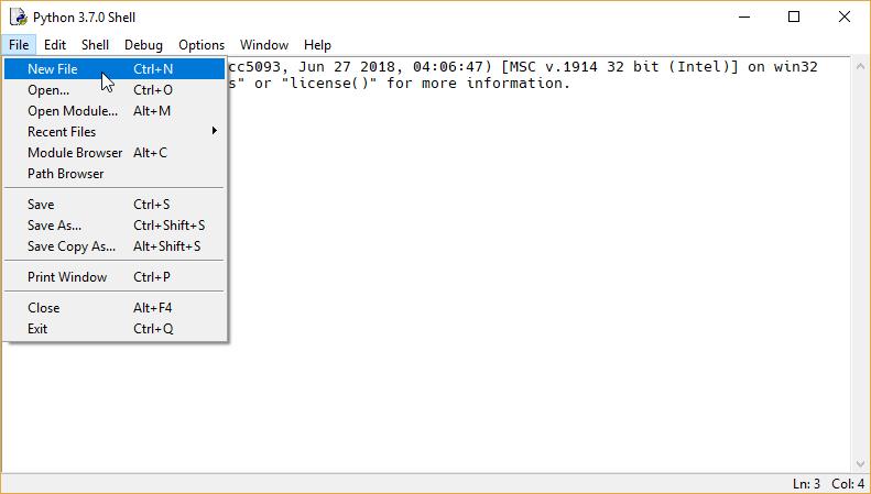 Figure 4 Creating a script file in IDLE Figure 5 The IDLE script editor