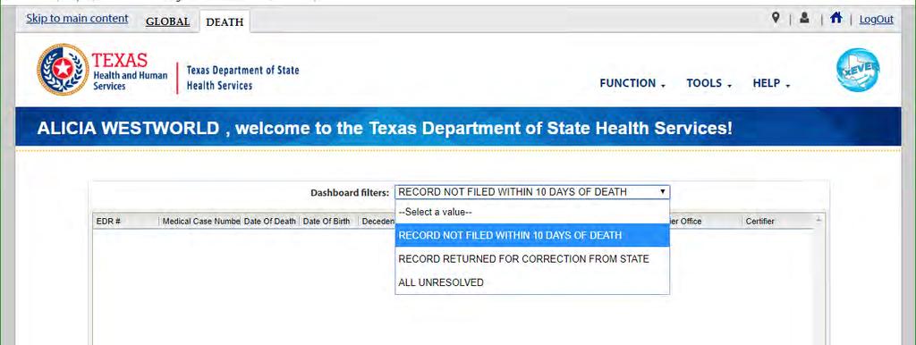 Step 7: Select Death Module Tab to start the Death Registration.