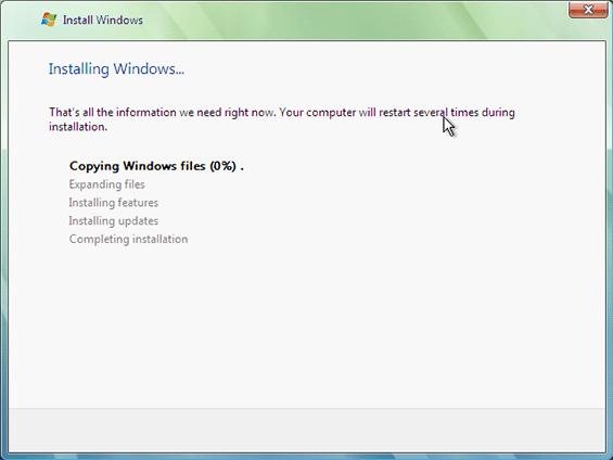 Installing Windows Vista 39 When you click Next in the previous step, the installation