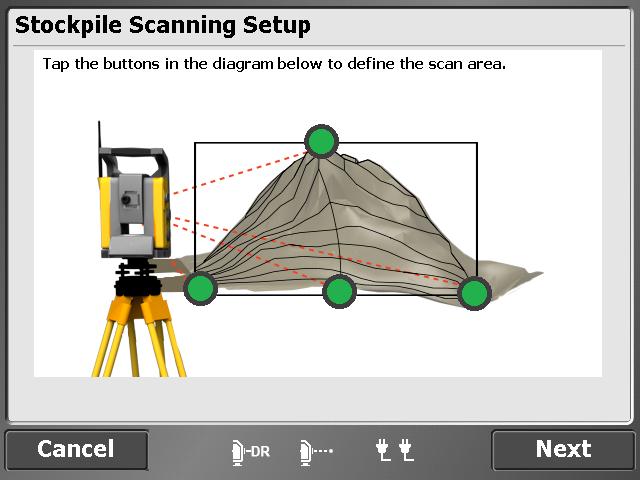 12 Advanced Total Station Features 6. Repeat Step 4 through Step 6 to define the bottom left, bottom right, and bottom most points of your stockpile.