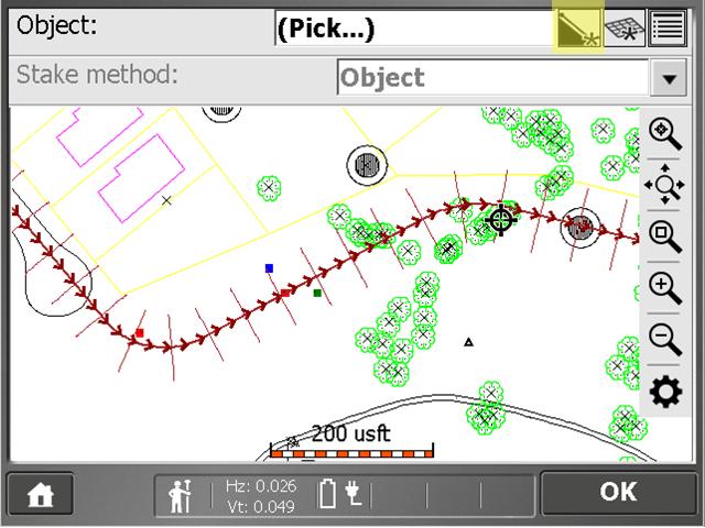 8 Stakeout Workflow directly on the stake. The software shows the distance from the top of the stake down to where you must mark the stake. It also shows the value of cut or fill to mark on the stake.