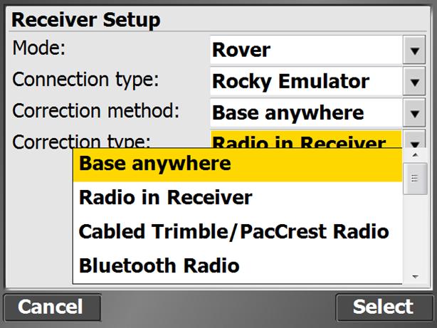 Measuring with GPS To use BaseAnywhere at the rover, select it from the Correction method field: If your site does not contain any control points and has not been calibrated yet, you will be prompted