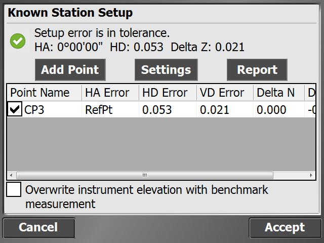 Tap Settings to adjust the setup tolerances for horizontal and vertical
