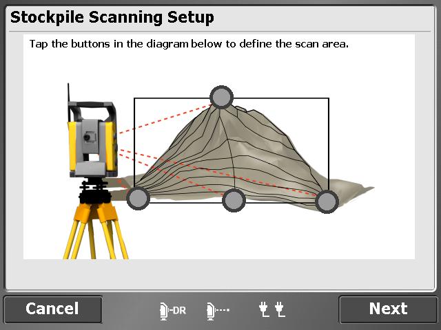 Advanced Total Station Features Scanning stockpiles The Stockpile scan is designed to collect very accurate data for reporting on the volume of material that you have or that has been excavated.