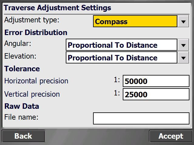 After completing all traverse measurements on the Traverse Measurement Table screen, tap Adjust. The following screen appears: 2.
