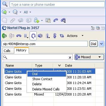 - 34 - Using Plug-in 3457 1 Click the History tab. 2 On the History page, right-click the entry to call, and select Dial.