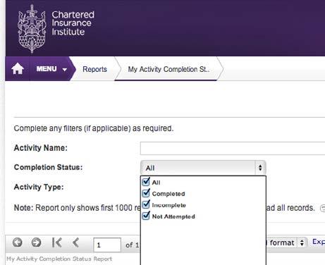 12 Activity and progress reports You can run reports on your activity within CPD Essentials by selecting the Reports link from the Menu button.