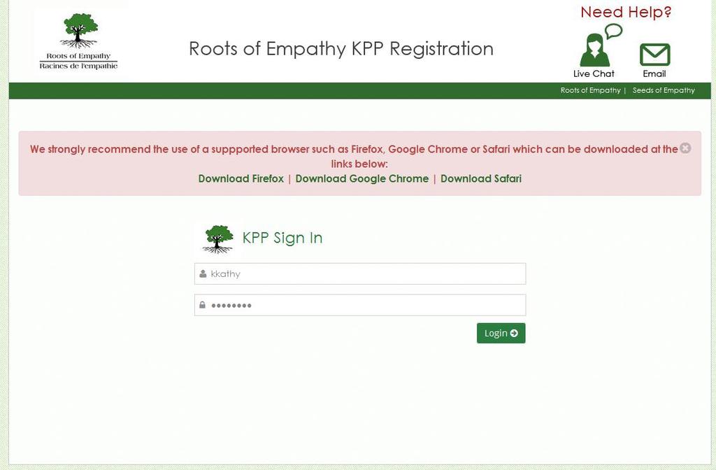 Roots of Empathy KPP Registration Dashboard Helpful Hints Instructor Application Process KPP signs into Registration Dashboard Registration of each applicant by KPP