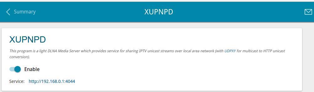 XUPNPD On the USB Storage / XUPNPD page, you can enable the XUPNPD plug-in.