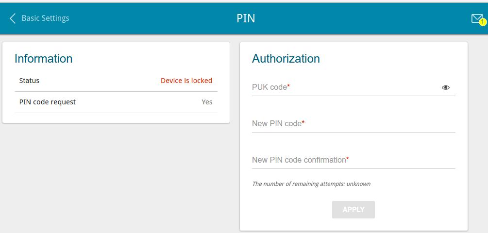 To enable the PIN code check, in the PIN Code Request section, enter the PIN code used before disabling the check in the PIN code field and click the ENABLE button (the button is displayed if the PIN