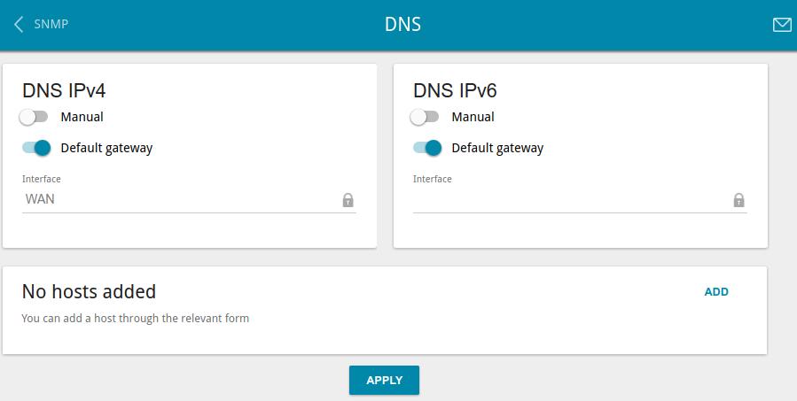 DNS On the Advanced / DNS page, you can add DNS servers to the system. Figure 130. The Advanced / DNS page.