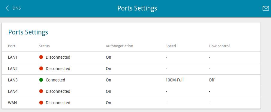Ports Settings On the Advanced / Ports Settings page, you can configure or disable autonegotiation of speed and duplex mode or manually configure speed and duplex mode for each Ethernet port of the