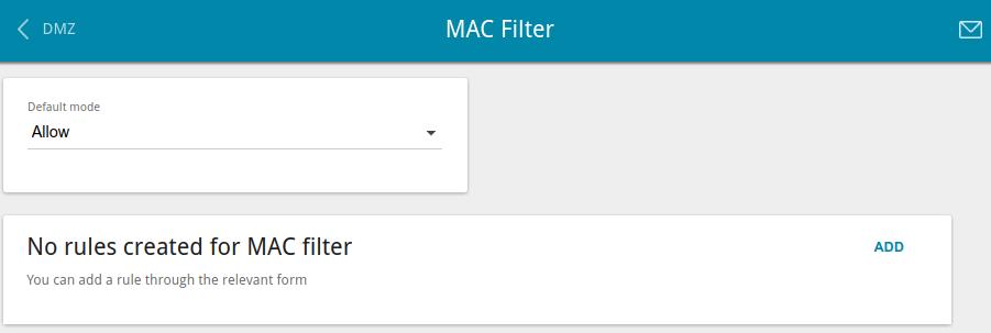 MAC Filter On the Firewall / MAC Filter page, you can configure MAC-address-based filtering for computers of the router's LAN. Figure 155. The Firewall / MAC Filter page.