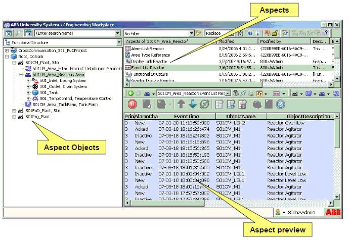 5.4 Browse the Aspect Directory Plant Explorer is used to browse and navigate in the Aspect Directory. Plant Explorer is based on the concept of Windows Explorer.