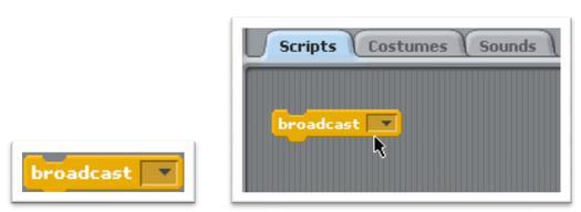 A Broadcast Message is a message sent by a Sprite or a Stage, and can be received by all Sprites. We will let Stage send out Broadcast Messages. Click Control button from the Tool Kit.