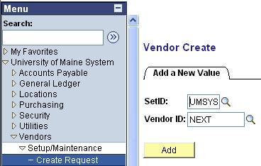 VII. Vendor Create/Modify Request Function When departments on the campus need a new vendor created, they are able to enter their request on-line using this new functionality.