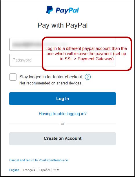 Making a Test Purchase for Pennies Step 4: Log in to PayPal If you are doing a test purchase with PayPal, you will need to log in to an account