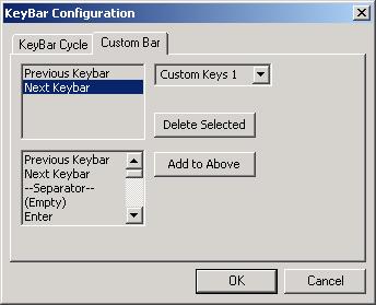 Options 21 Custom Bar A Custom KeyBar ( Custom Keys 1 through Custom Keys 4 ) can also be included in the KeyBar Cycle. Tapping the Custom Bar tab allows the user to configure a custom KeyBar.