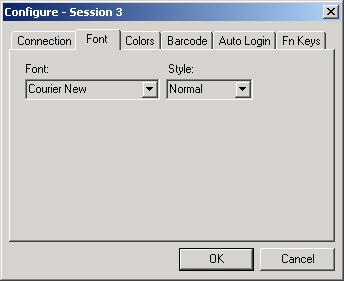 Font 35 Font Figure 4-10 Configuration Font Tab From the application menu, select [Session][Configure] or tap the Configure button on the ToolBar. A Configure dialog box will be displayed.