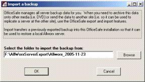 2. Select the backup to export. 3. Enter then name for this exported backup: <Export Name>. 4. Select the export folder: <Export Folder>. 5. Select OK to start the export operation.