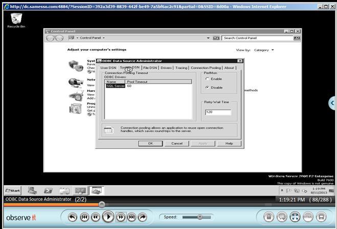 7 To view a video recording of the session, click the Video icon alongside the session. The Session Player opens.