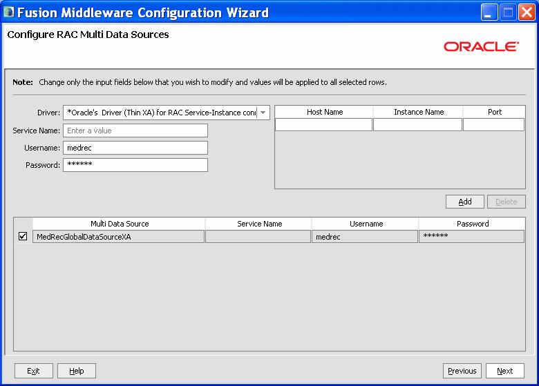 Configure Oracle RAC Multi Data Sources Vendor Select the database vendor. Driver Select the JDBC driver to use to connect to the database.