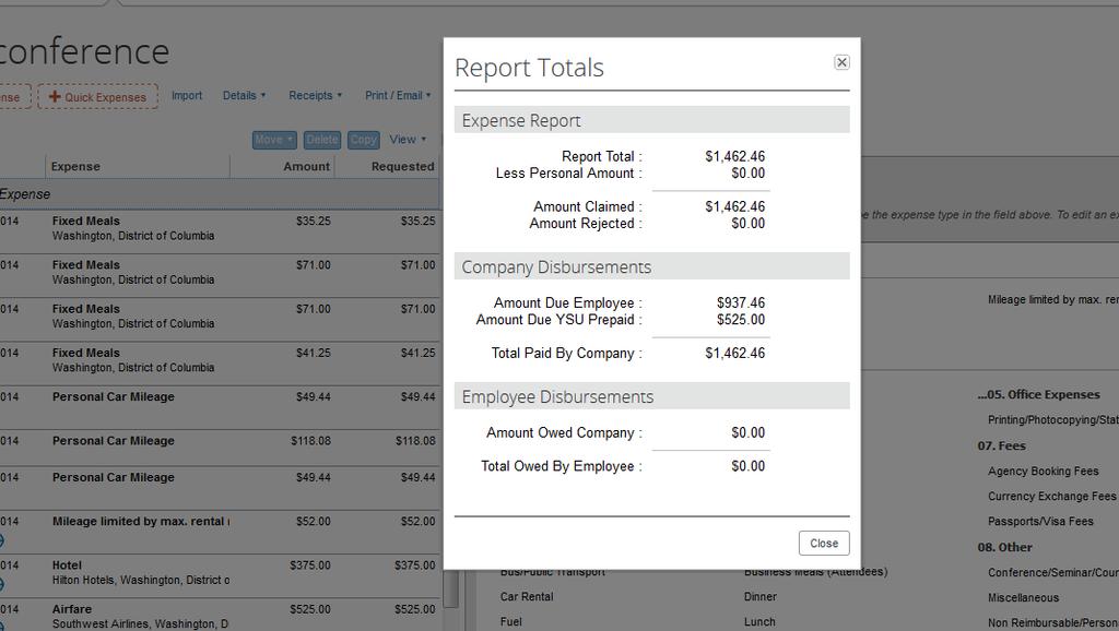 Screen shot of Report Totals screen 15.