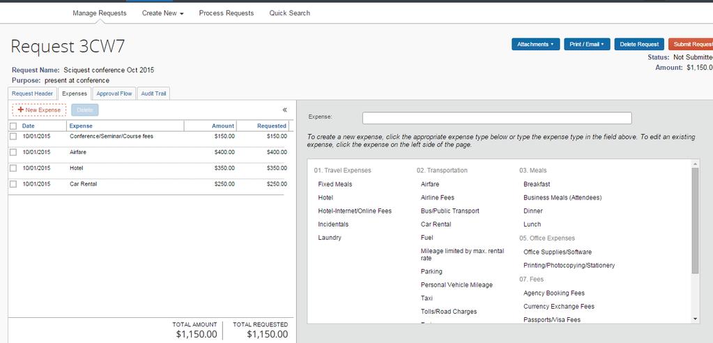 Screen shot of Request Expenses estimate tab 4.