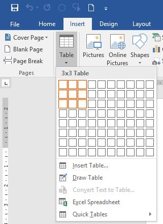 Create a Table in Word A table is a structure of vertical columns and horizontal rows with a cell at every intersection.