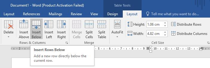 Adding a Row Step 1 Click a row where you want to add an additional row and then click the Layout tab.