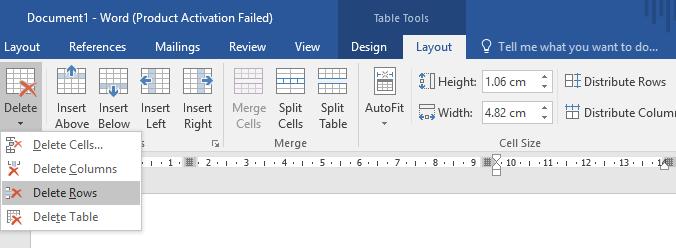 Delete a Row Step 1 Click a row which you want to delete from the table and then click the Layout