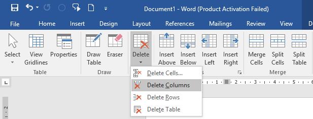 Deleting a Column Step 1 Click a column which you want to delete from the table and then click the Layout tab; it will
