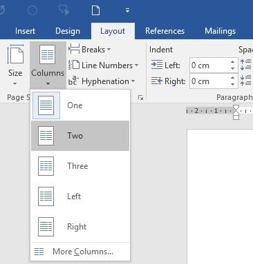 Adding columns to a document Select the text you want formatted in columns, or place your cursor where you want columns to