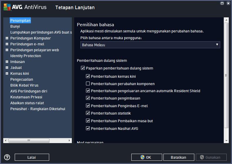 9. Tetapan Lanjutan AVG Dialog konfigurasi lanjutan AVG AntiVirus 2015 terbuka dalam tetingkap baharu yang dinamakan Tetapan AVG Lanjutan.