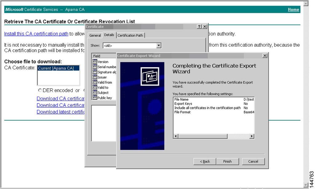 box. Step 8 Display the CA certificate stored in