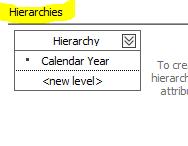 Now create hierarchies using attributes, select data from attributes and drop in hierarchy column. This will create a new table like this. In that rename the hierarchy, how it is required.