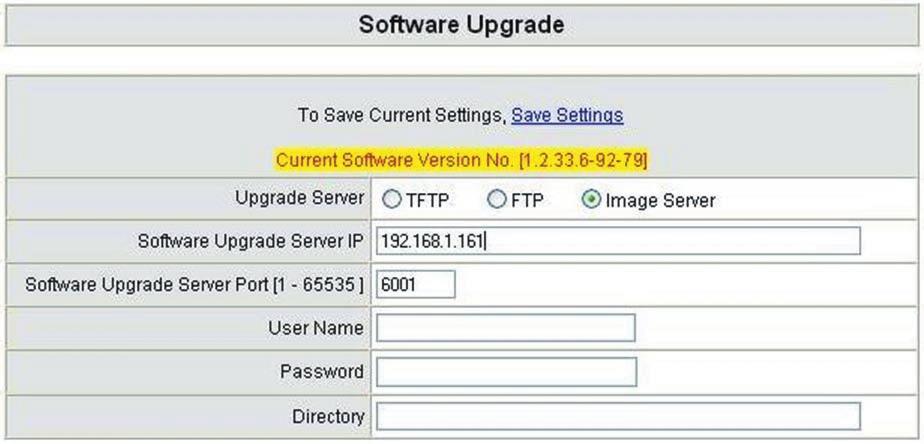 Software Upgrade Gateway provides software upgrade function from a remote end. Please consult your service provider for all following details. Upgrade Server: Choose the server type.