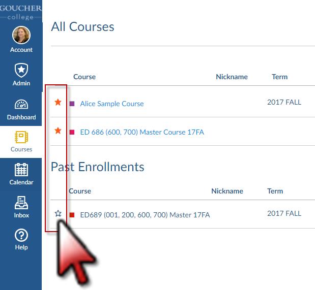 Use the stars to choose which courses appear in your course list. If no stars are selected, all courses appear.