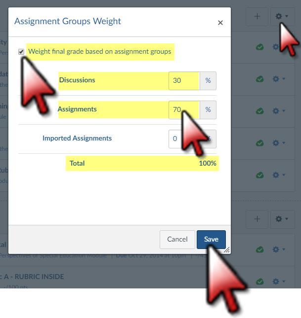 Check the box next to Weight final grade based on assignment groups.