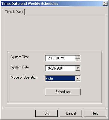 VMS Programming 6.5.2.1. Schedules Figure 6-38: Time & Date Window The schedules button on the time and date screen is available in the Auto Operation mode only.