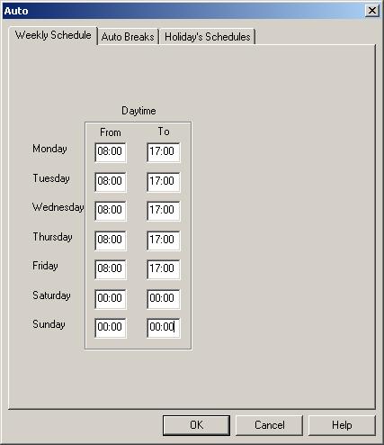 VMS Programming Weekly Schedule Figure 6-39: Auto Window Weekly Schedule Tab
