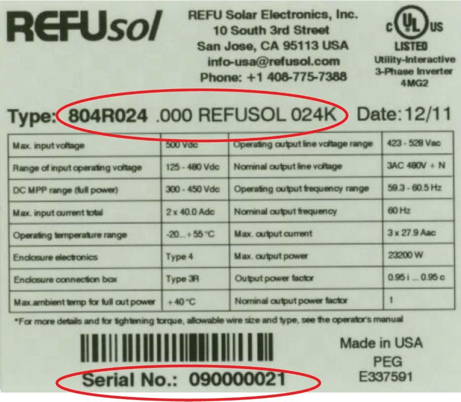 9 Contact If you have any questions on project planning with the REFUsol solar inverters, contact: REFUsol, Inc. 48025 Fremont Blvd. Fremont, CA 94538 USA +1-408-775-7744 info-usa@refusol.com www.