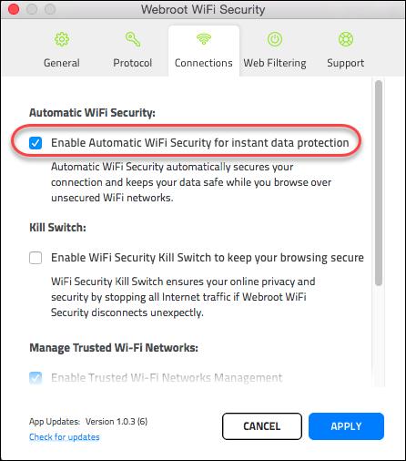 WiFi Security User Guide 4. Select the Enable Automatic WiFi Security for instant data protection checkbox.