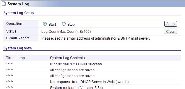 7.1 System Log System Log shows the working status of the