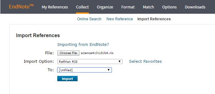 Return t EndNte Online. Click the Cllect tab, then click Imprt References.